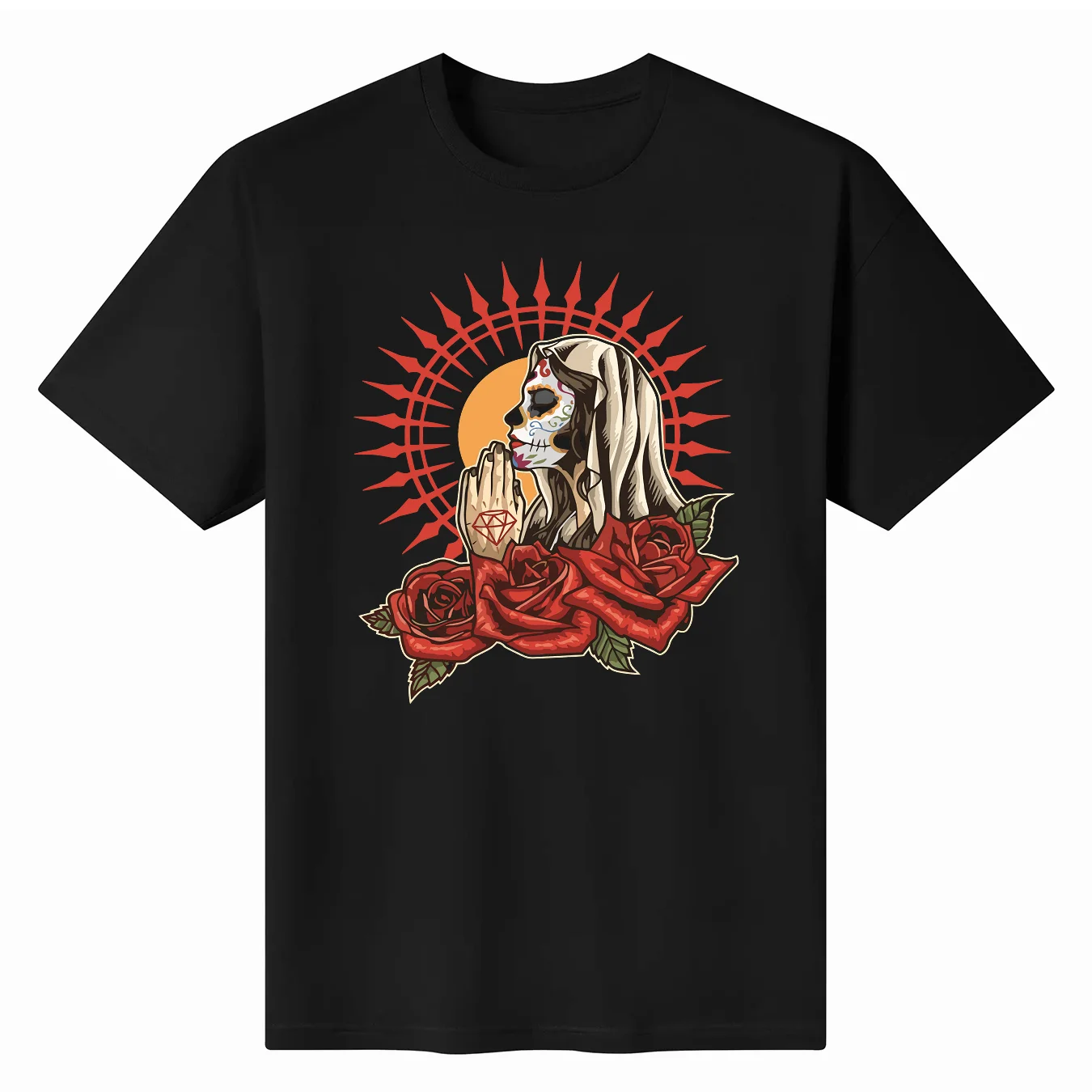 

Praying La Calavera Catrina - Sugar Skulls Muerte Tee TShirt For Men Clothing Women Tees Y2K Tops Short Sleeve