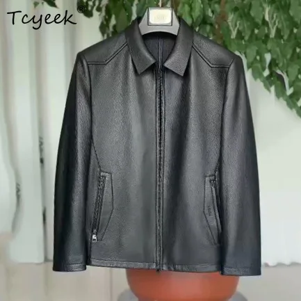 Tcyeek Real Leather Jacket Men Deer Pattern Goatskin Coat Autumn Clothes Business Casual Mens Jackets Trendy Jaqueta De Couro