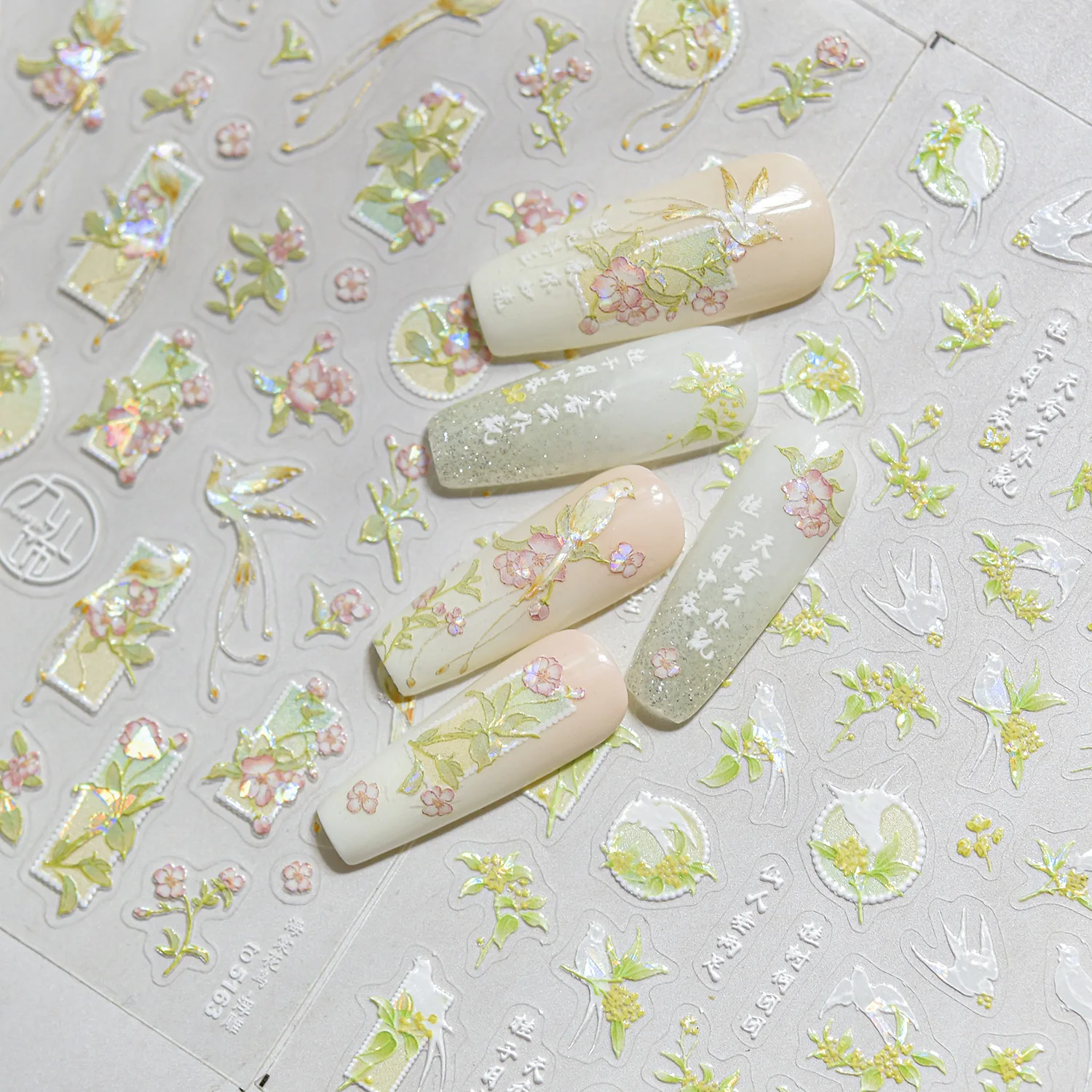 

Ice Clear Bird Language Jewelry Nails Sticker Spring 5D Embossed Flowers Nail Art Decoration Stickers DIY Manicure Design Decals