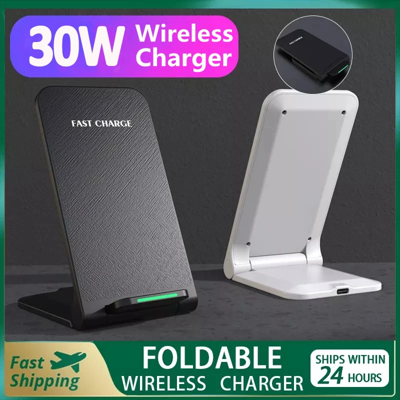 30W Wireless Charger Stand Pad For iPhone 15 14 13 12 11 Pro X XS Max XR 8 Samsung S22 S21 Induction Fast Charging Dock Station