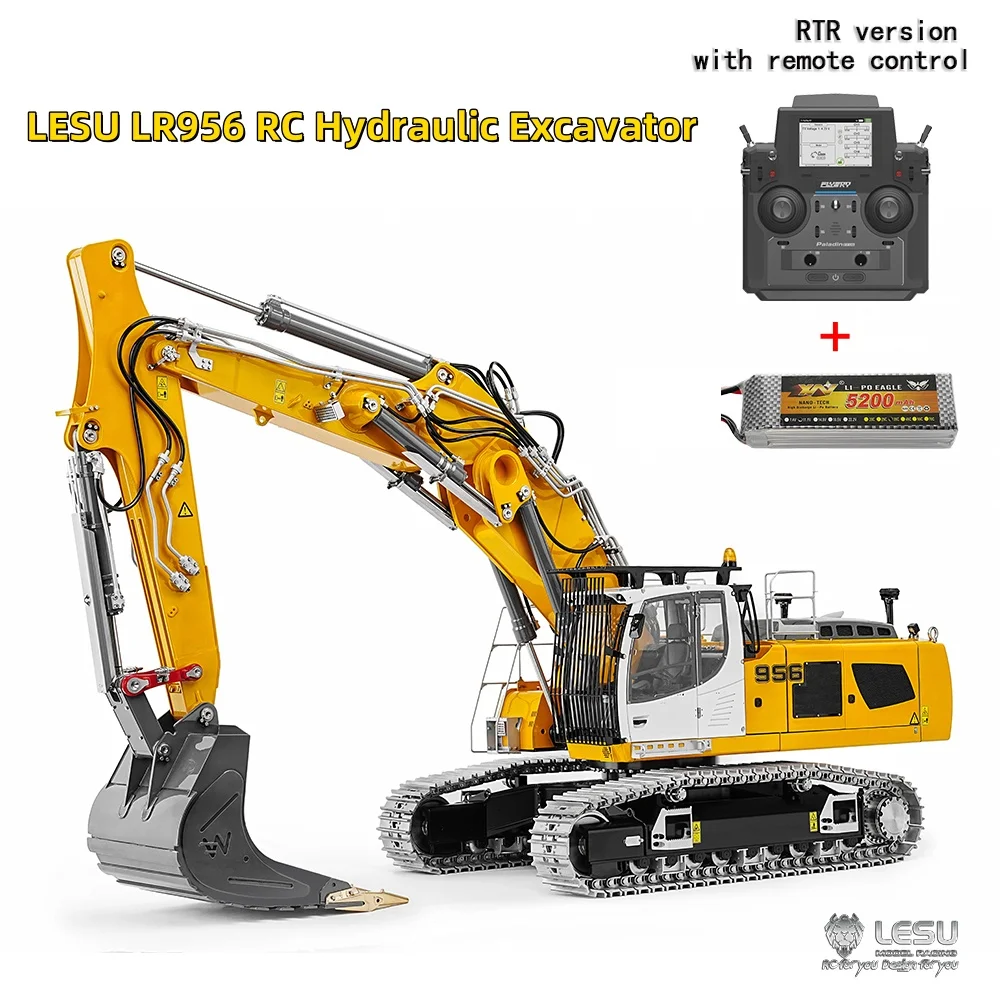 

956 Lesu LR956 RC Гидравлический экскаватор 1/14 Металлический 3-рычатый экскаватор с дистанционным управлением Модель 4+3CH Клапан Двойные насосы Свет RTR KIT Модели