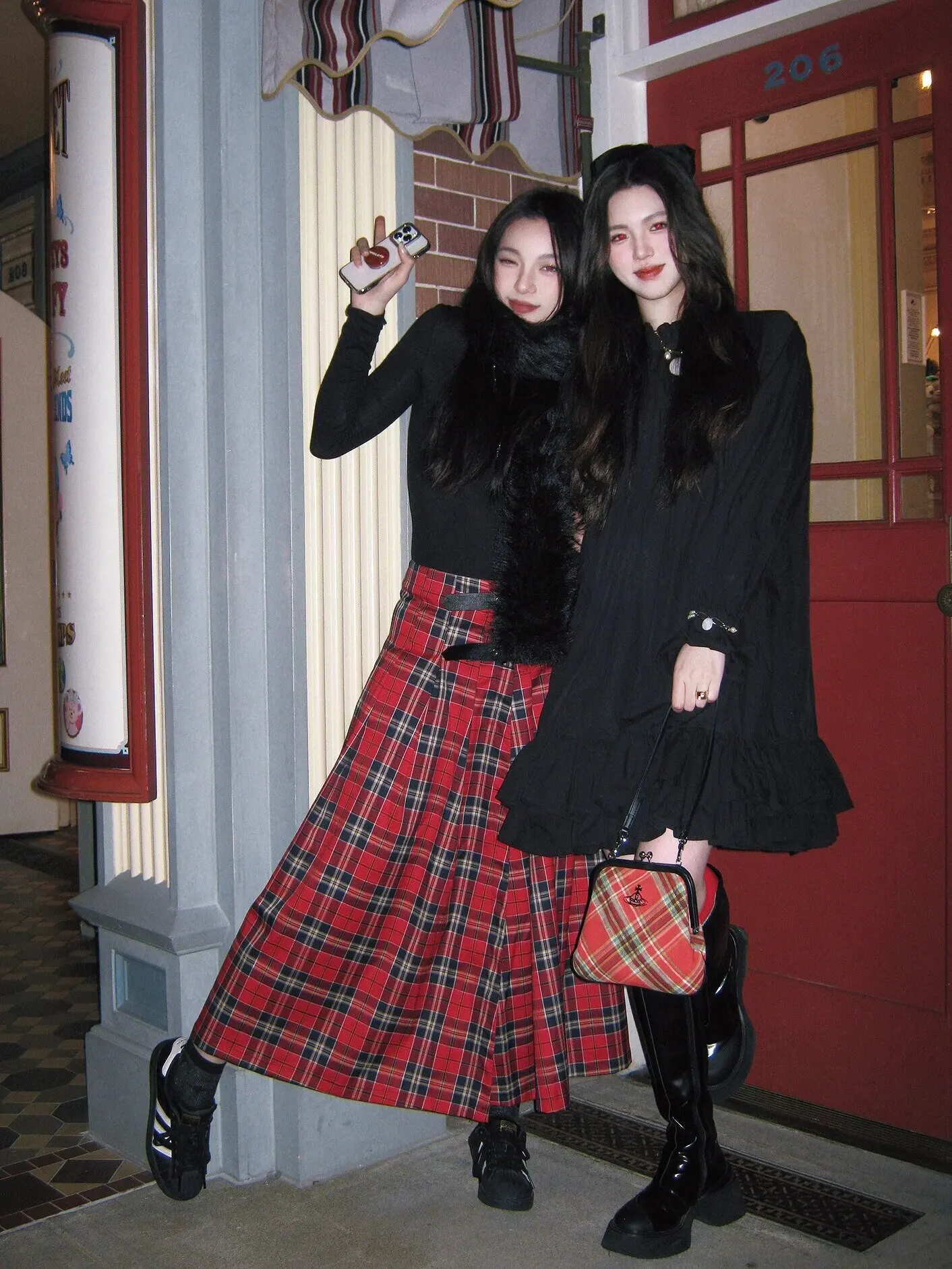 Ruibbit Red Plaid Long Buckle Pleated Skirt Sexy Spicy Girl Wrapped Belt Slit Half Length Skirt