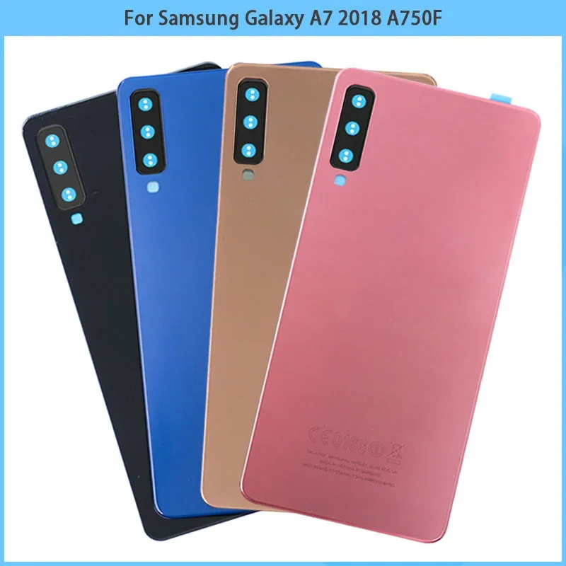 For Samsung Galaxy A7 2018 A750 A750F SM-A750 Battery Back Cover Rear Door Glass Panel Housing Case Camera Lens Adhesive Replace