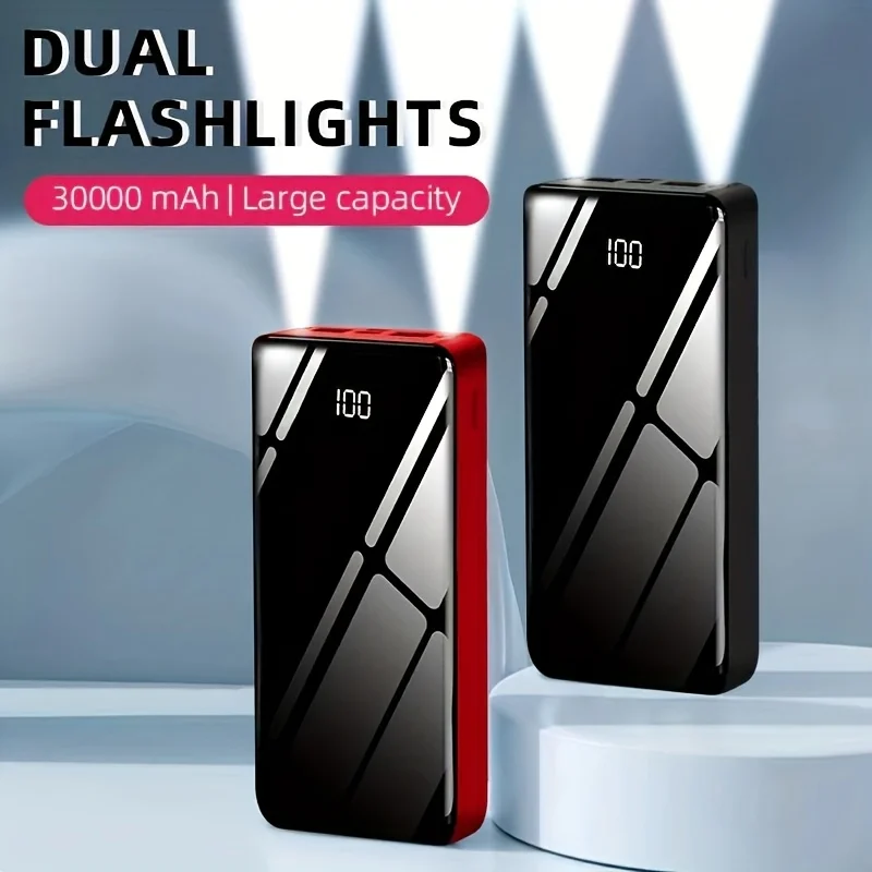 30,000mAh High-Capacity Power Bank with LED Smart Display, Outdoor Emergency Power Reserve, Outdoor LED Emergency Light, Bidirectional Ultra-Fast Charging, Supports Charging Multiple Devices Simultaneously, Perfect for Holiday Gifts and Spring Presents.