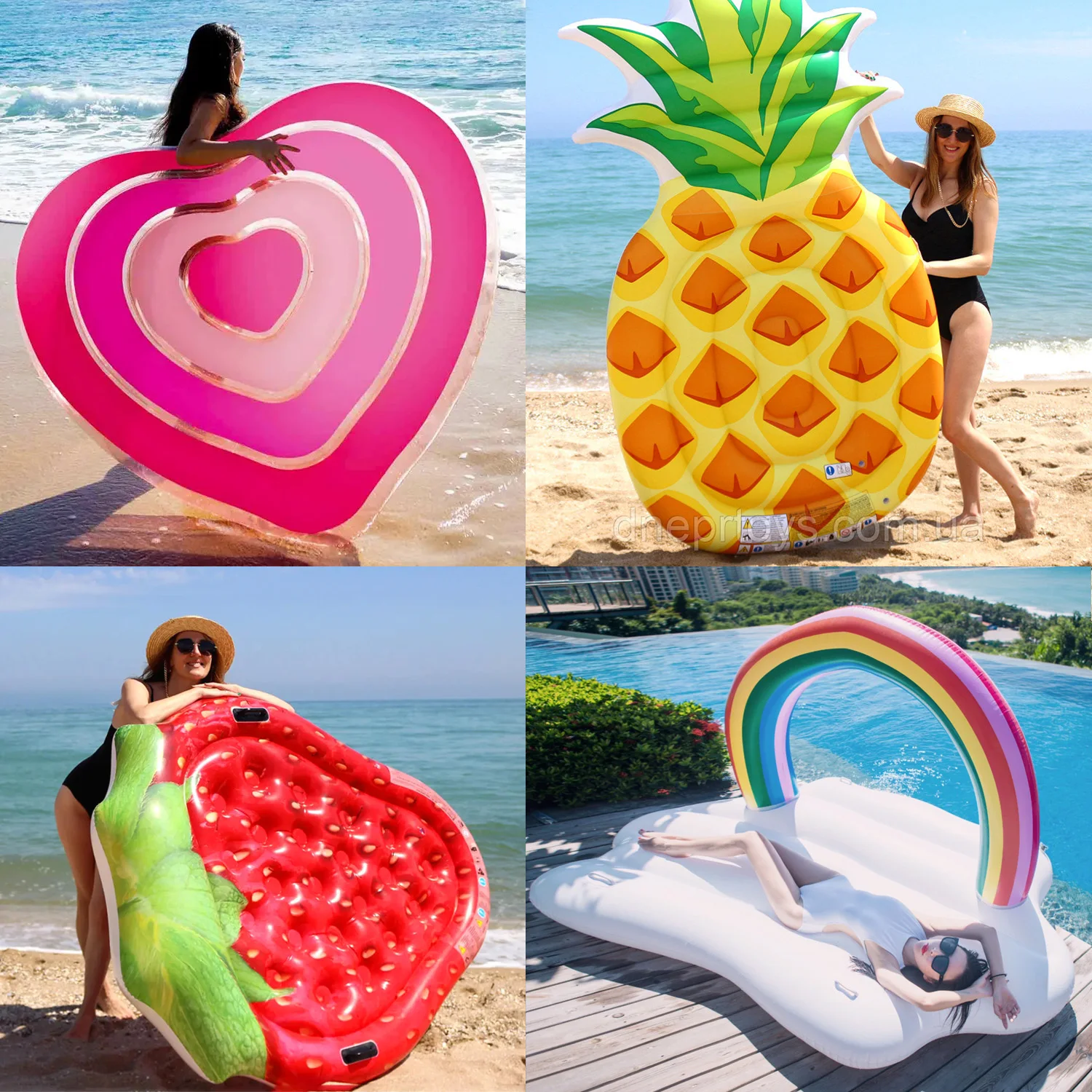 

Large water inflatable pineapple floating bed rainbow watermelon ice cream floating air cushion watermelon adult floating row sw