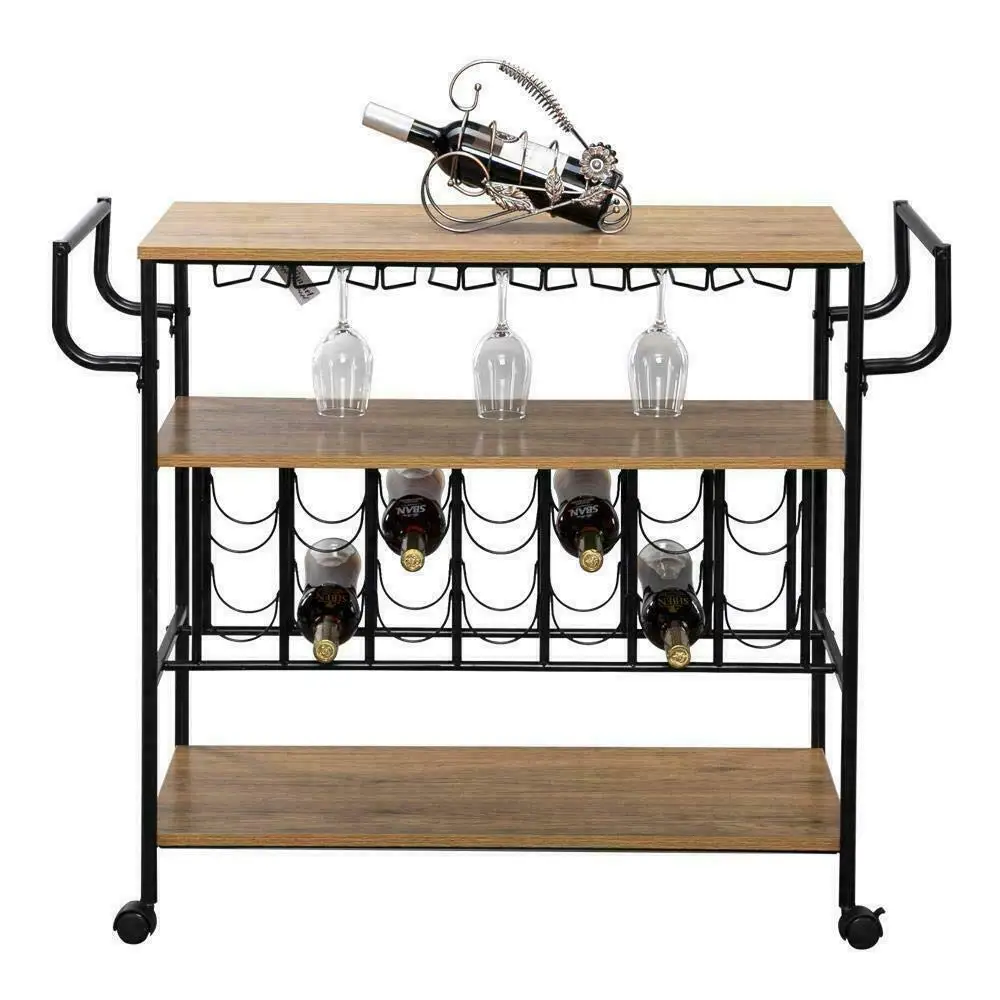 Kitchen Island Cart Butcher Block Mobile Storage Rack with Wine Holder, Customized