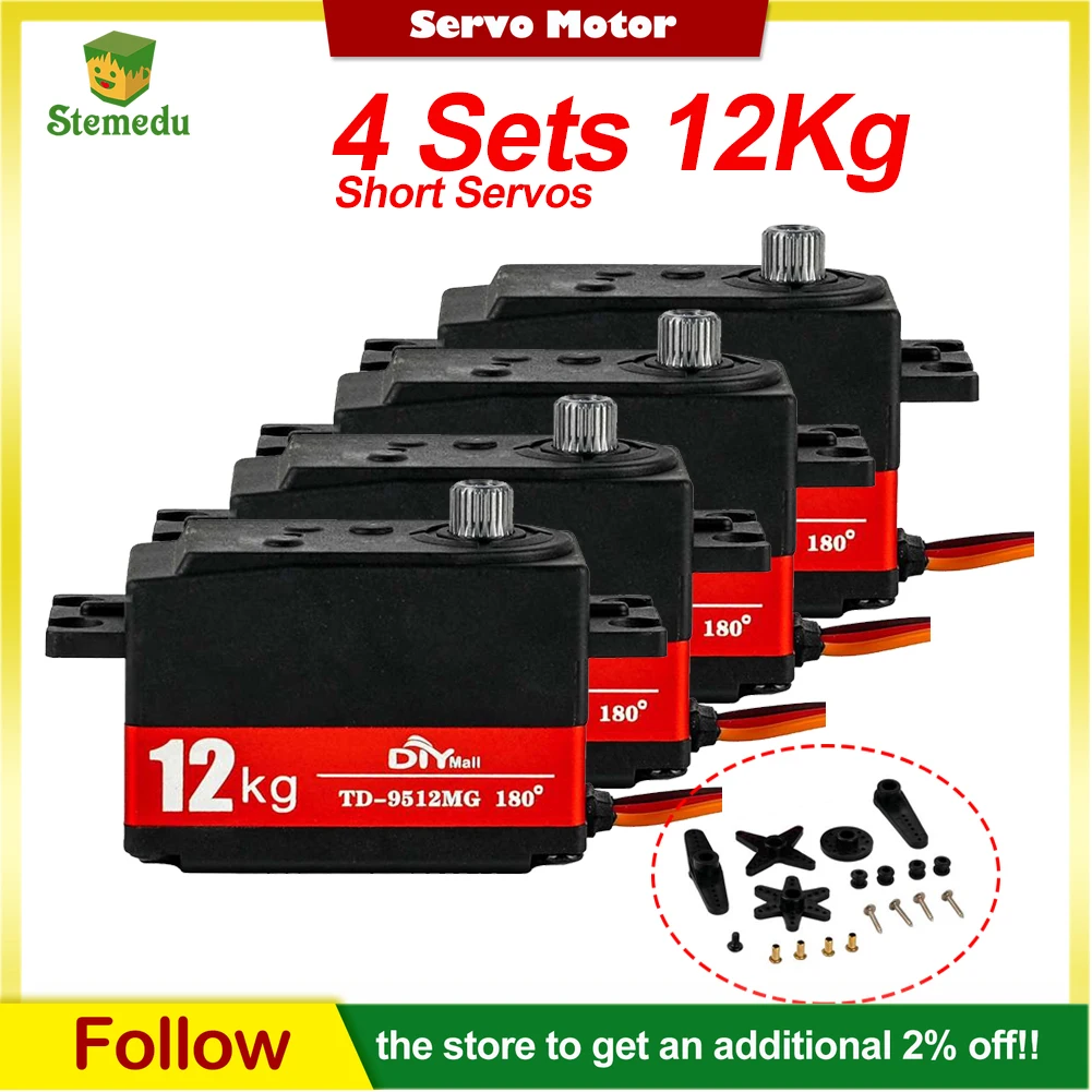4 juegos de Servo Digital RC de 12kg, Servo de perfil bajo TD-9512MG, engranajes totalmente metálicos, Servo de alto par para modelo de coche de derrape RC 1/10 1/12