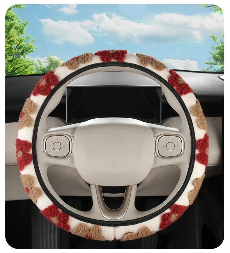 Blumenförmiger Auto-Lenkradbezug mit Plüsch-Dreidimensionalmuster Elastischer und Dehnbarer Schutzbezug für Damen-Autos – Detail 8