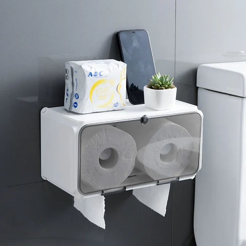 Wall Mounted Toilet Paper Holder Waterproof Tray Roll Tube Toilet Paper Storage Box Tray Tissue Box Shelf Bathroom Accessories