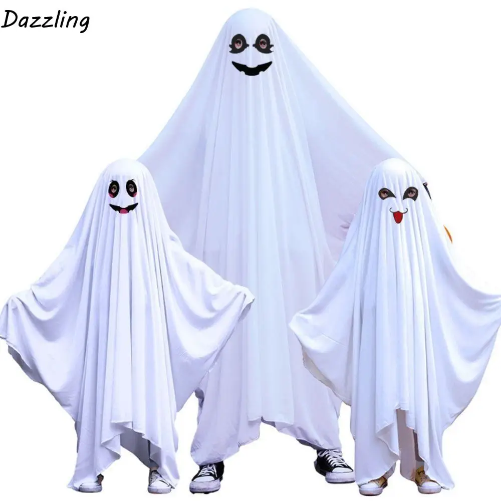 Hooded Halloween Cloak Cape Funny Cosplay Fright Clothes Ghost Poncho Robe Smile Face Black Eye Ghost Cosplay Costume Adult Kids