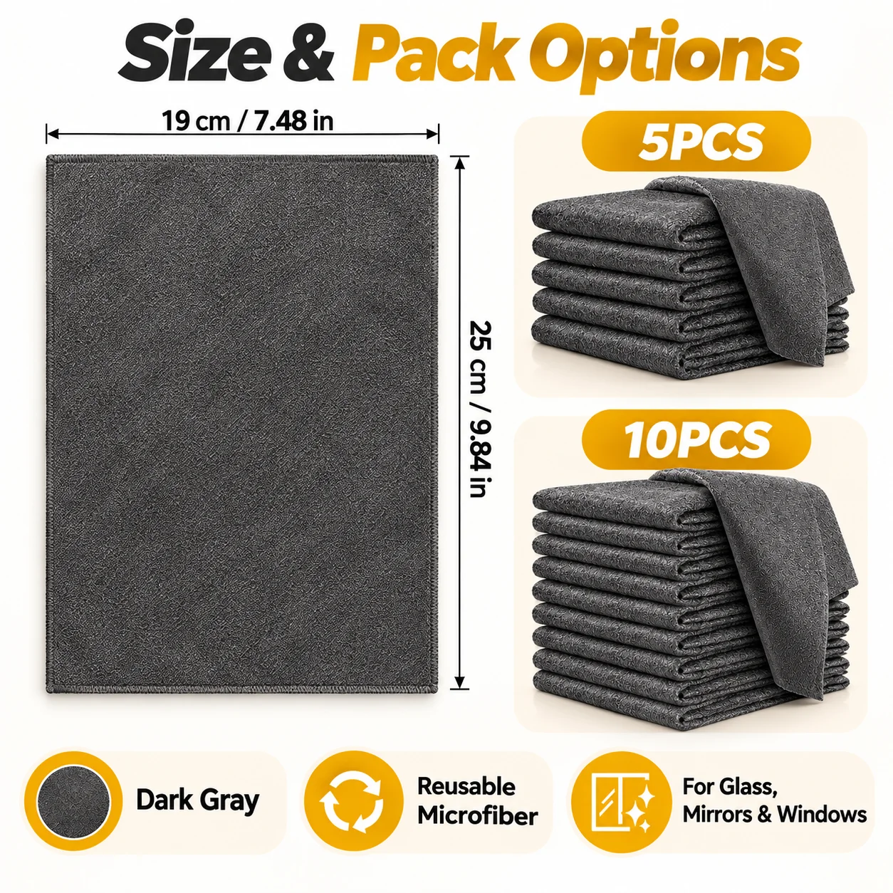 5/10PCS Magic Cleaning Cloth 19x25cm Microfiber Streak Free Lint Free Towels for Glass Window Mirror Car Kitchen