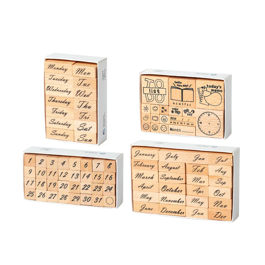 Wooden Stamp Box Week Month Digital Ledger Stamp Cross-border Date Planned Time Stamp Multiple Styles To Choose From