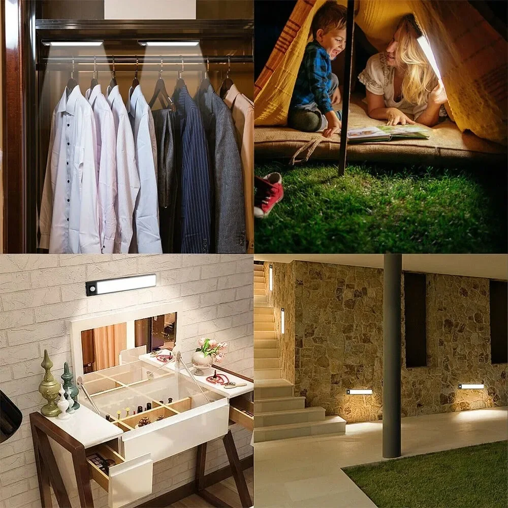 Rechargeable Under Cabinet Lights Battery Operated Motion Sensor Light Indoor Magnetic Dimmable Closet Lights Wireless V light