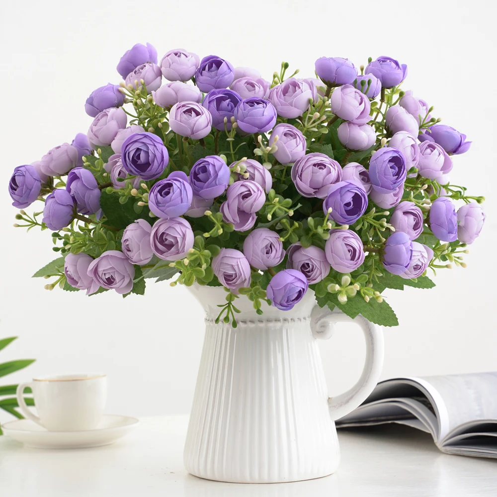 1pcs Artificial Silk Flowers Ranunculus Asiaticus Bouquet,Flower Arrangement DIY Project,Home Kitchen Wedding Decorations