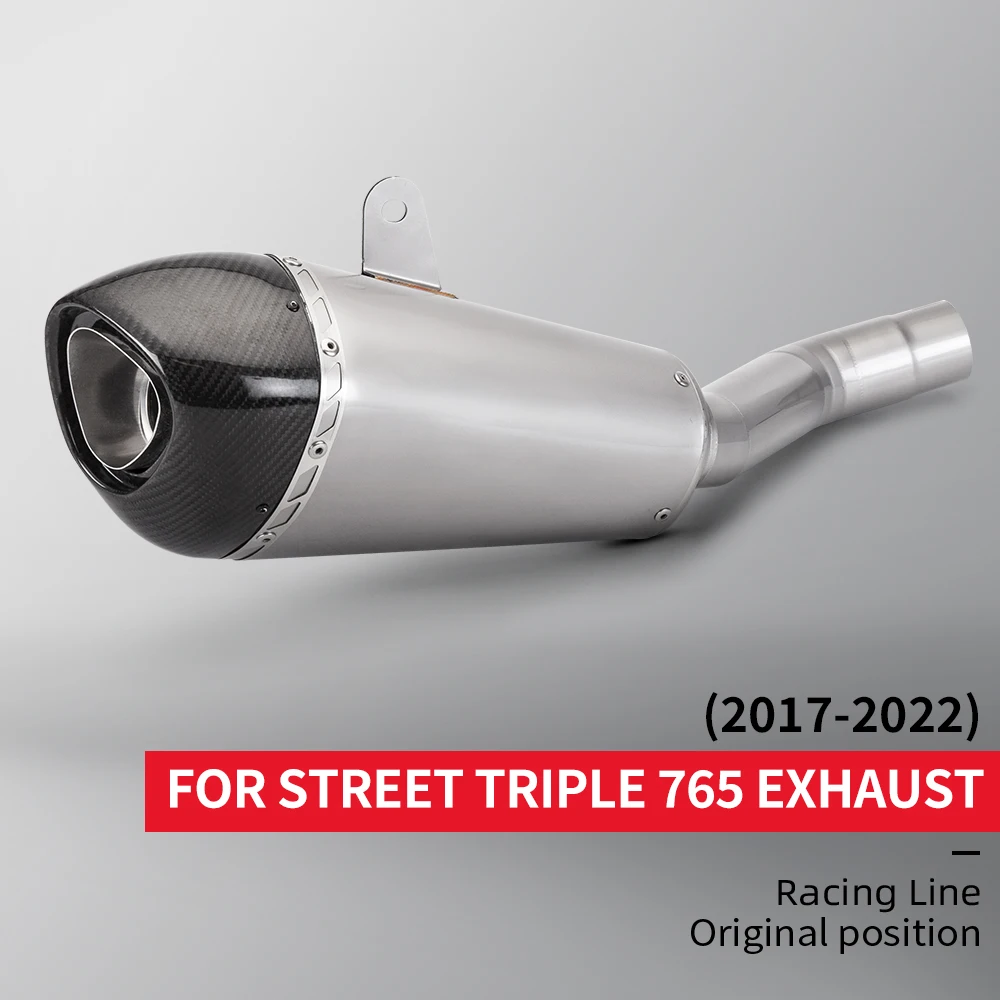 

Motorcycle Exhaust Modify Middle Link Pipe with Carbon Fiber Muffler For Street Triple 765 S R RS 2017-2022