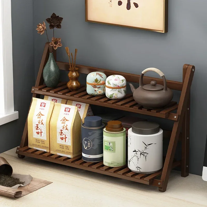 

New Tea Table Storage Rack Small Antique Shelf Chinese Tea Table Ornaments Furnishings Solid Wood Storage
