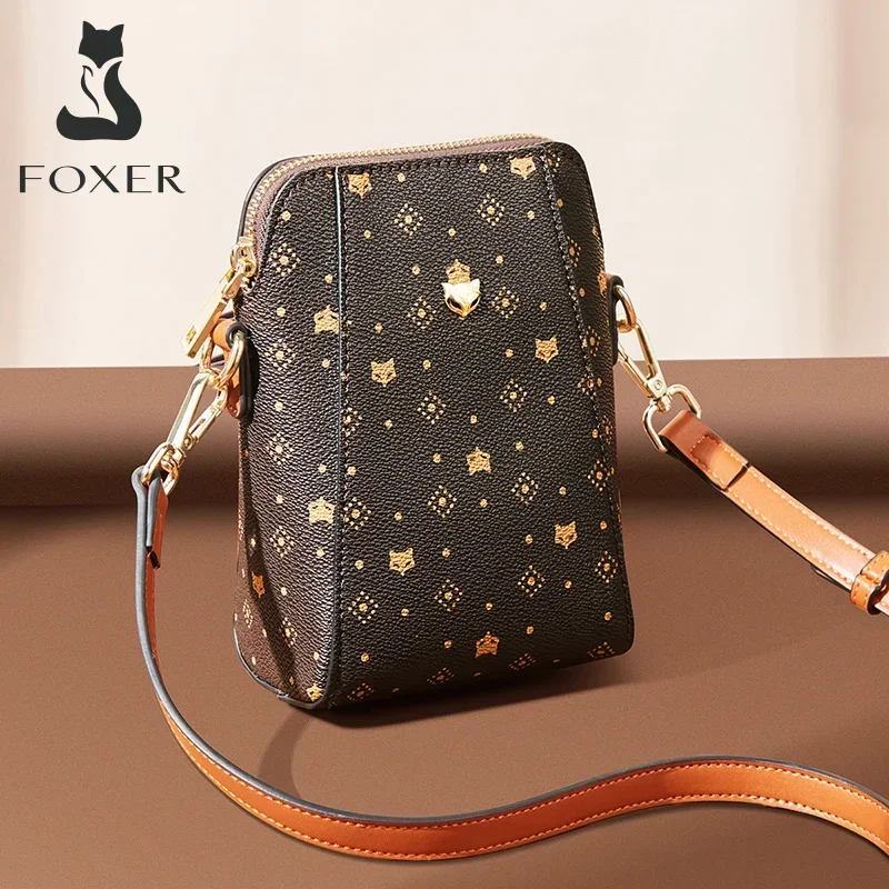 FOXER Woman Small Monogram Cellphone Bag Vintage Shoulder Bag Girl Mini Crossbody Bag PVC Lady Messenger Bag Gift for Wife,Lover