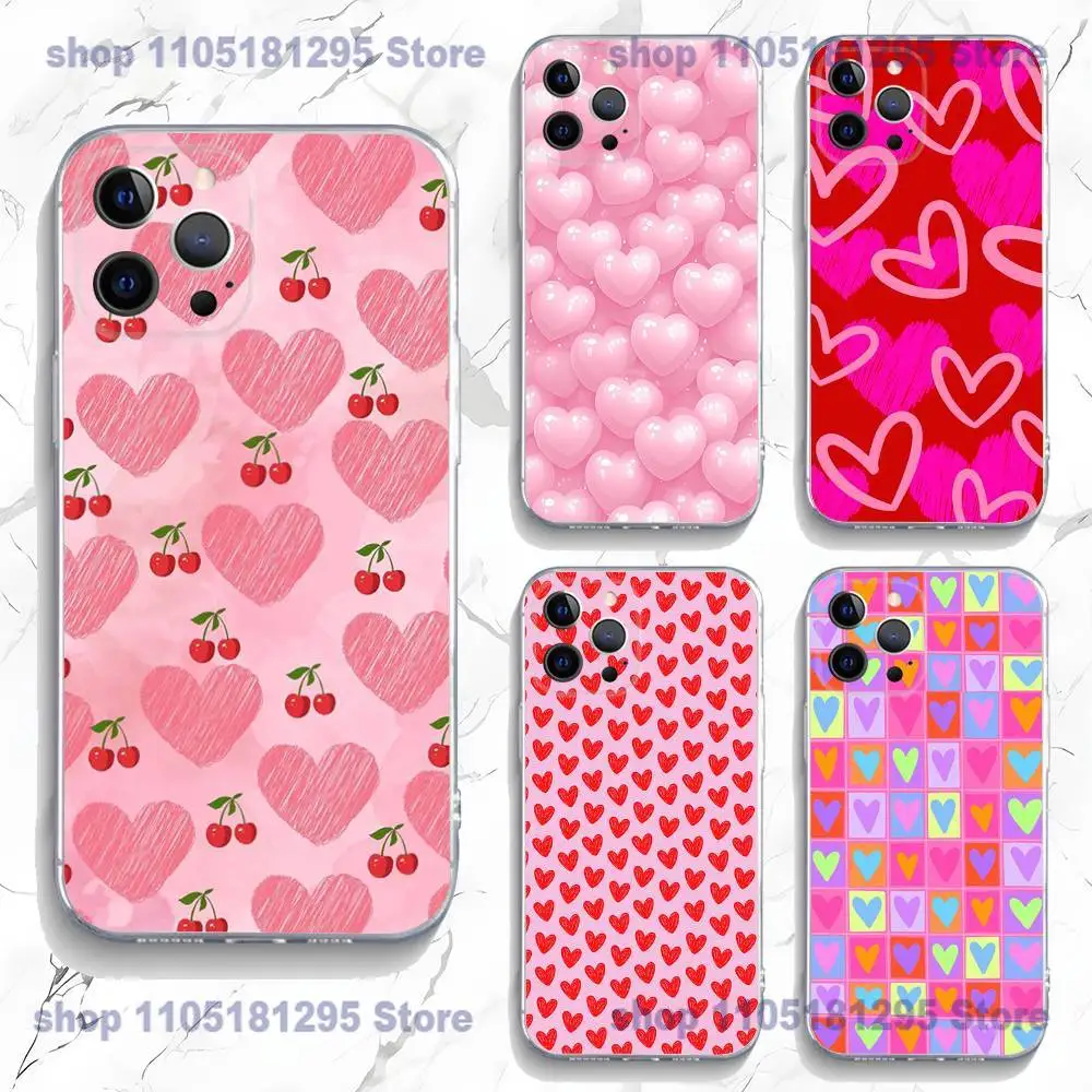 

Cute Love Heart Phone Case For iPhone 17,16,15,14,13,12,11 Plus,Pro,Max,XR,Plus,E,Mini Transparent Soft Cover
