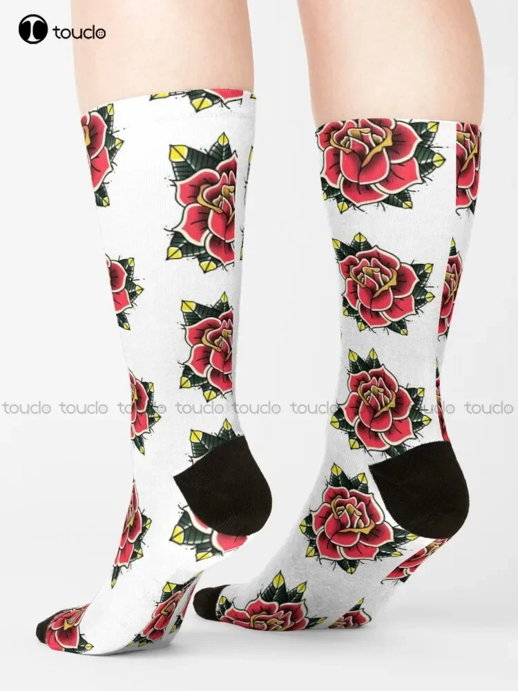 Rose Old School I Socks Halloween Socks Women Christmas Gift Unisex Adult Teen Youth Socks Custom 360° Digital Print Women Men