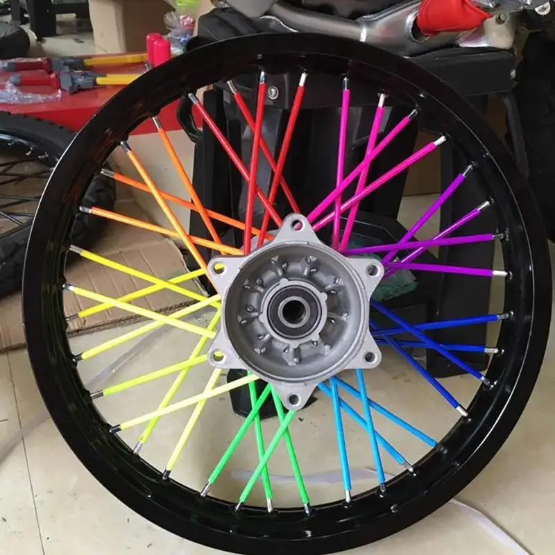 36/72pcs Motorcycle Bike Wheel Spoked Protector Wraps Color Rims Skin Trim Covers Pipe Wrap Kit