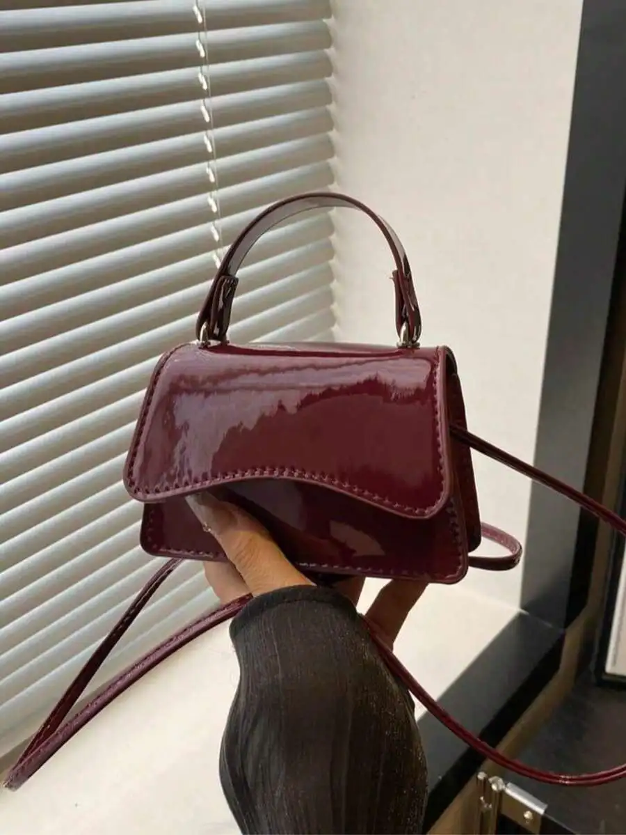 

Glossy Patent Leather Mini Top-Handle Crossbody Bag for Women
