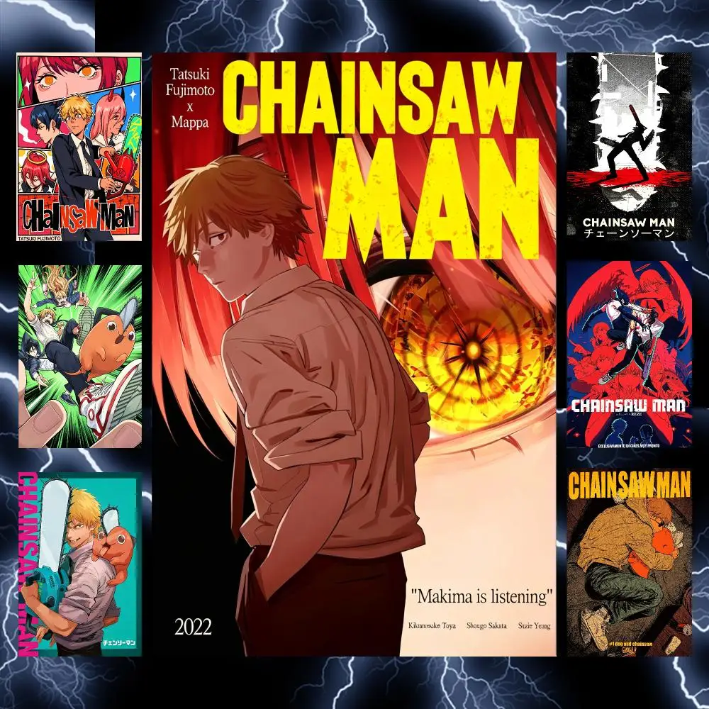 Anime-Denji Chainsaw Man Action Poster Self-Adhesive Wall Art Poster HD Waterproof PP Bedroom Cafe Gym Home Decor Gift
