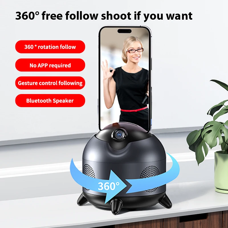 AI Auto Face Tracking Tripod with Gesture Control, 360° Auto Tracking Phone Holder for Video Recording with Bluetooth Speaker.