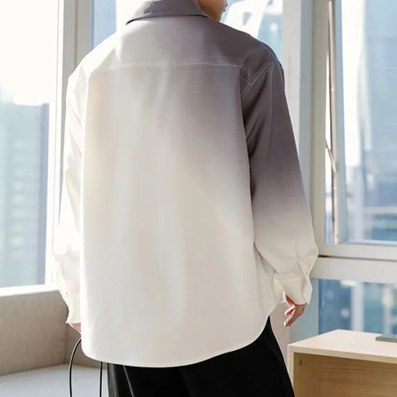 2024 New Spring and Summer Niche Design Temperament Loose Patchwork Gradient Casual Oversize Long Sleeved Shirt for Men