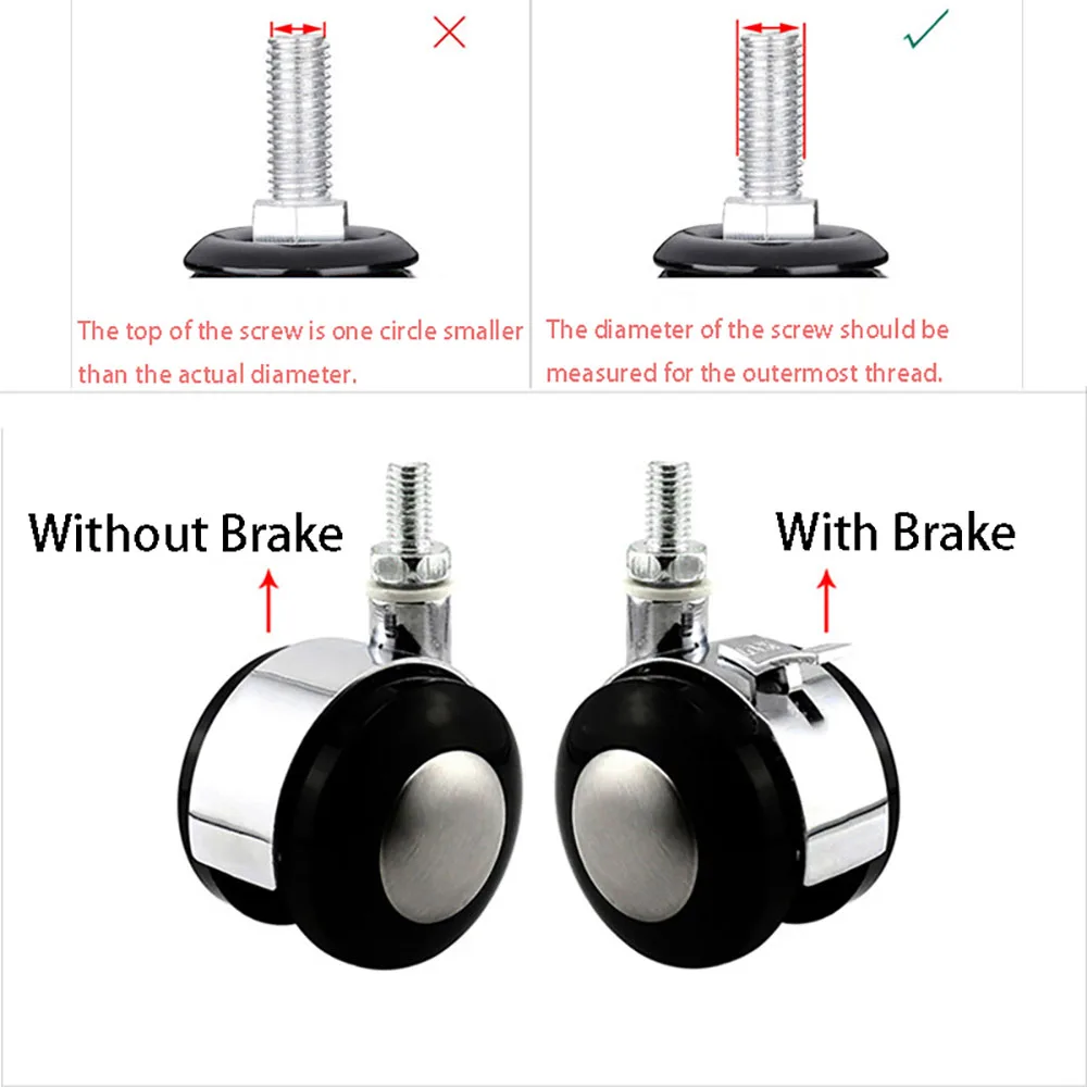 1-10Pcs Sliding Wheel Swivel Casters Furniture Plate Roller Trolley Sofa Chair Foot Hold With/Without Brake M8/M10