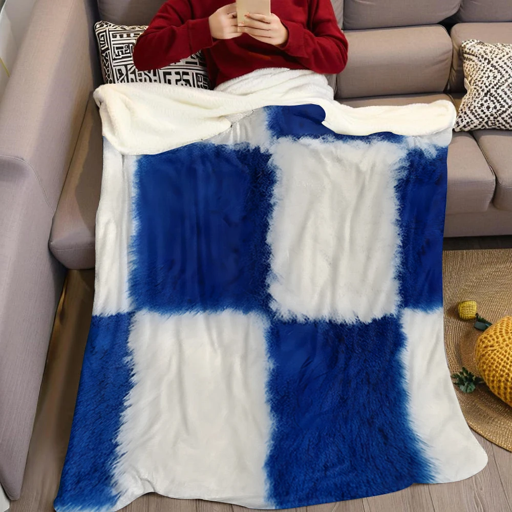 Navy Blue Warped Checker Cute Flannel Fleece Throw Blanket Soft Plush Bed Couch Cover Perfect Gift for Women Girls Kids