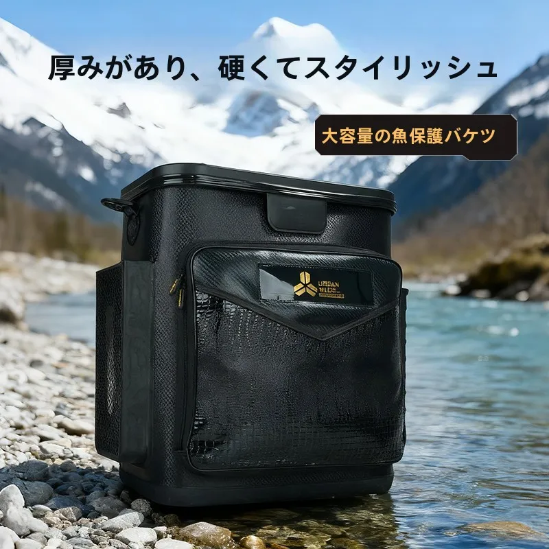 

ZB Black Gold Thickened Hard Top Fish Guard Bucket Multi-Functional Stackable Fishing Bucket Storage Fish Box for Outdoor Cam...