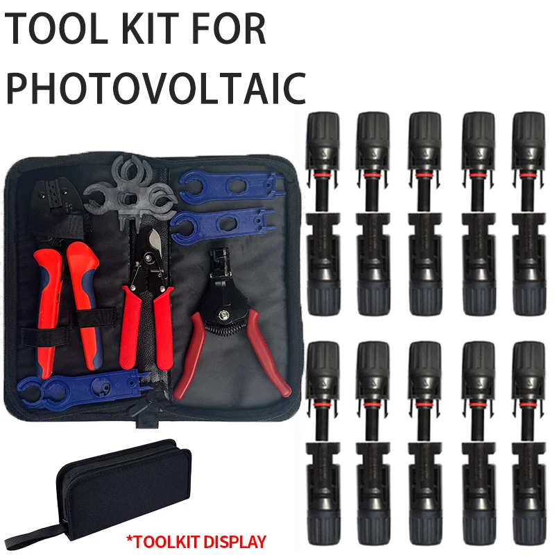 

Solar Panel PV Cable Crimping Tool with Solar Connectors, Wire Cable Cutter, Spanner Wrench, All in 1 Oxford Bag,for AWG14-10