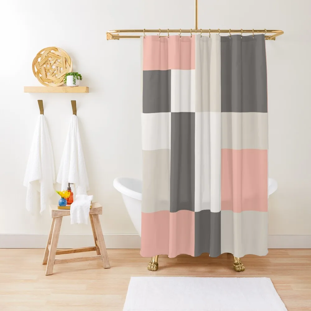 

Geometric Pattern Pink, White ,Gray Shower Curtain Modern Accessory Bathrooms Bathroom And Shower Curtain