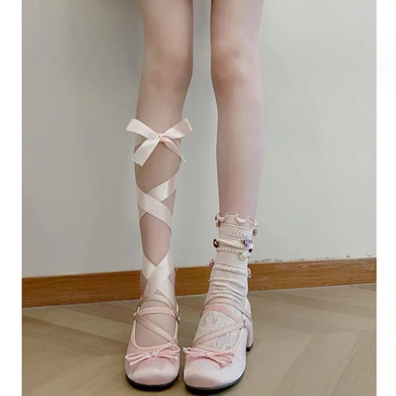 Masywne obcasy buty Lolita popularna marka wiosenne lato francuski styl elegancja damskie czรณลenka sznurowane pojedyncze buty baletowe