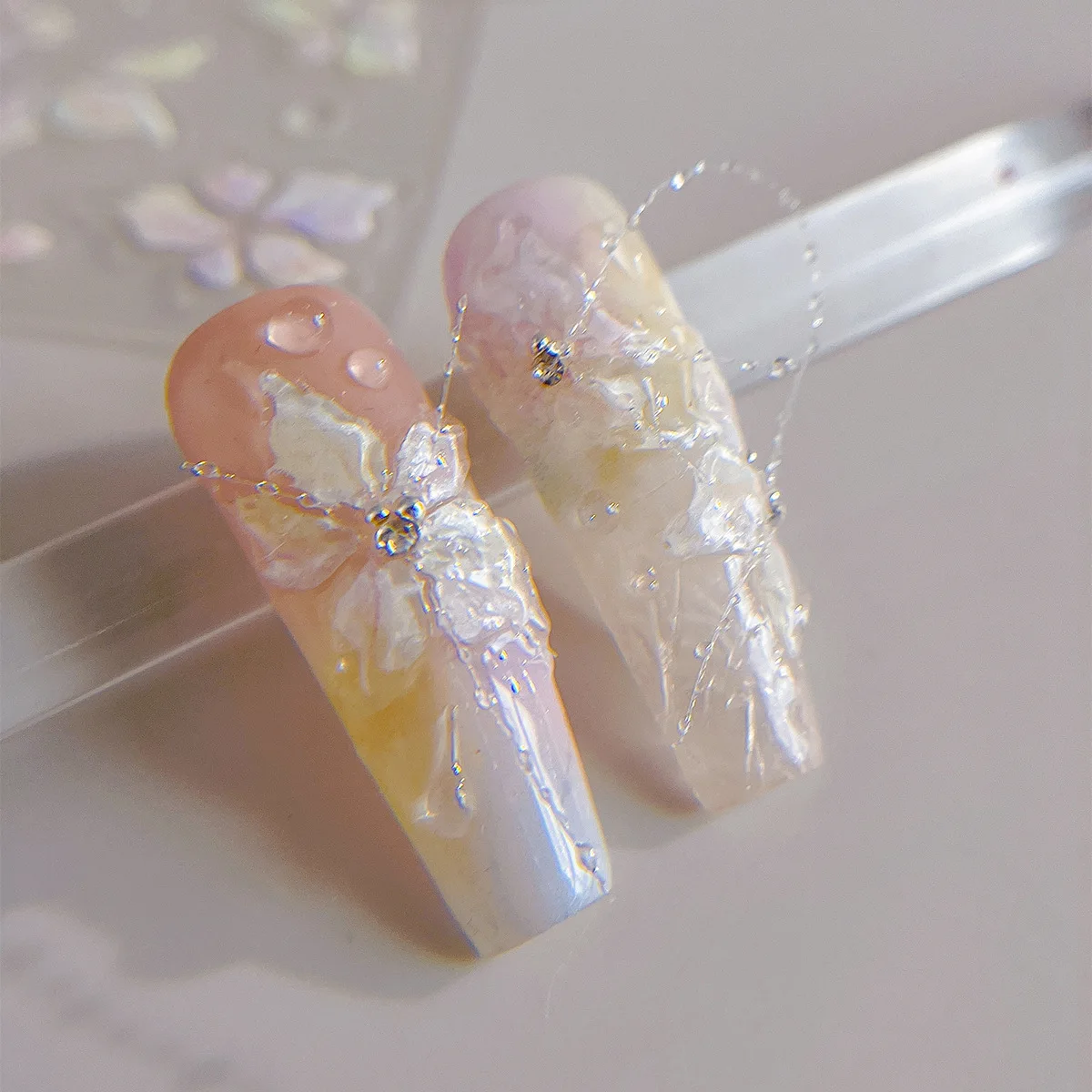 수련 꽃 네일 스티커 신선한 반투명 액체 3D 꽃 젤리 접착제 네일 장식 네일 DIY 살롱 용품