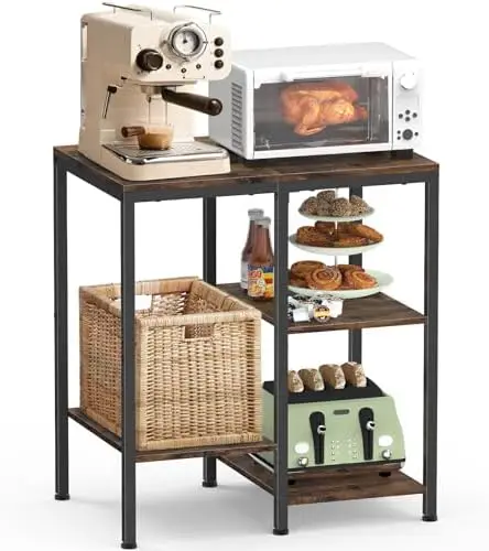 

4-Tier Microwave Cart with Storage - Rustic Brown