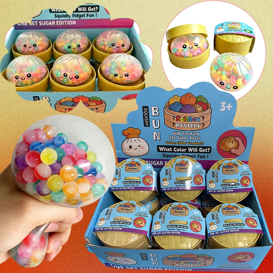 Hot Colorful Bubble Dumpling Squeeze with Steamer Soft TPR Dough Ball Decompression Fidget Toy Funny Creative Bun Dumpling New