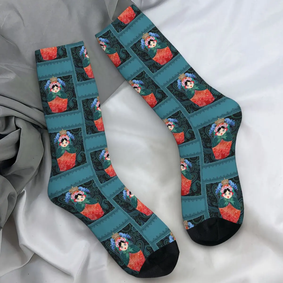 

Носки-матрешки, чулки в стиле ретро с милым узором в народном стиле, дышащие носки для скейтборда, осенние дизайнерские нескользящие носки