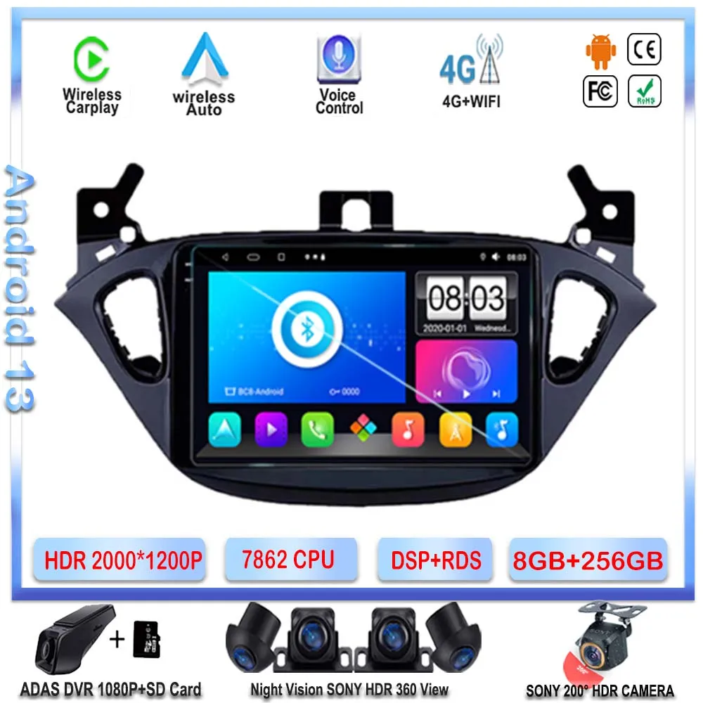 

7862 CPU Android 13 For Opel Corsa 2015-2019/Opel Adam 2013-2016 Car Radio Dvd 2din 5G Wifi Stereo Head Unit Multimedia Player