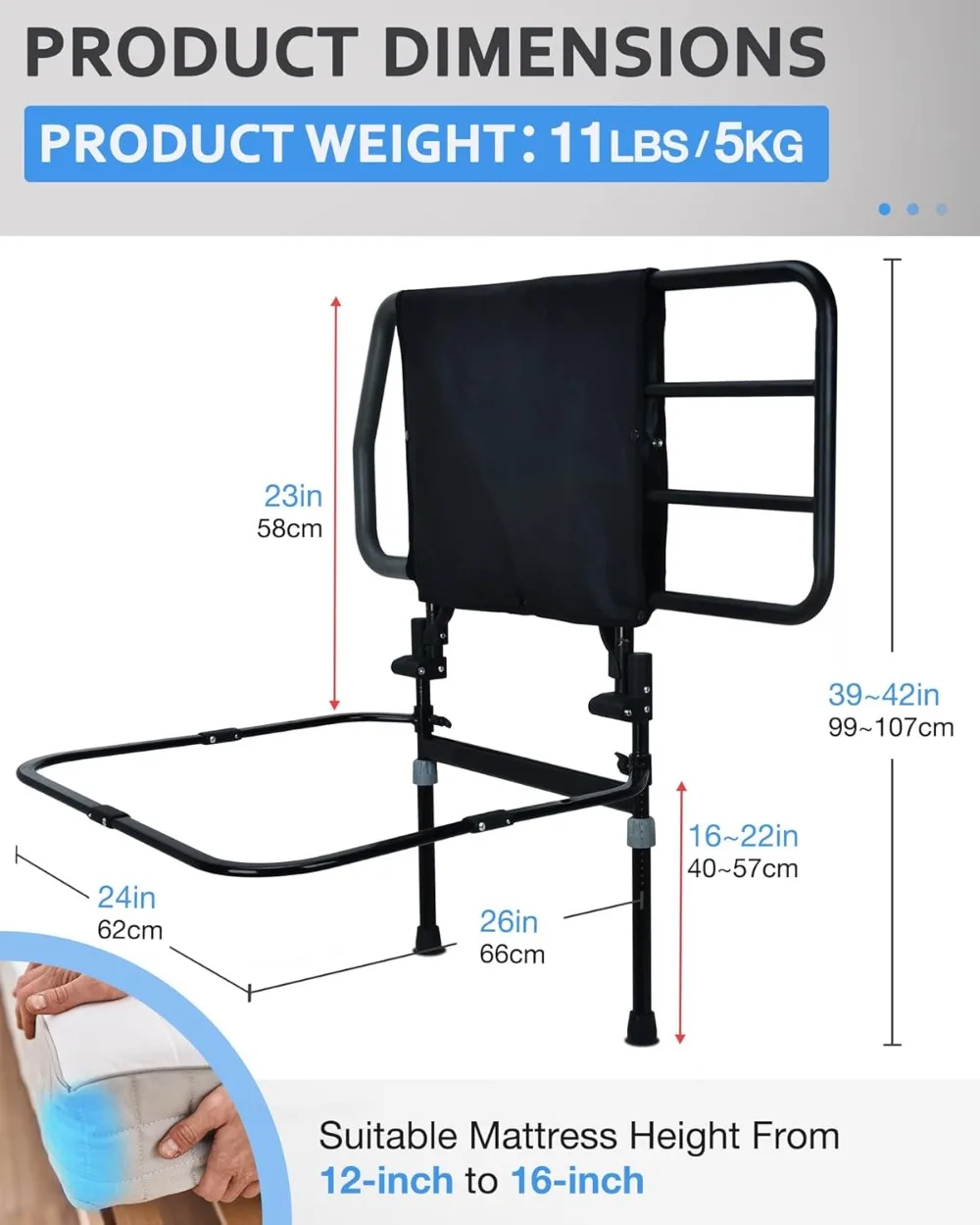 

Extra Large Bed Safety Rail for Elderly, Heavy Duty Assist Handle with Storage Pocket, Fall Prevention Guard for Seniors