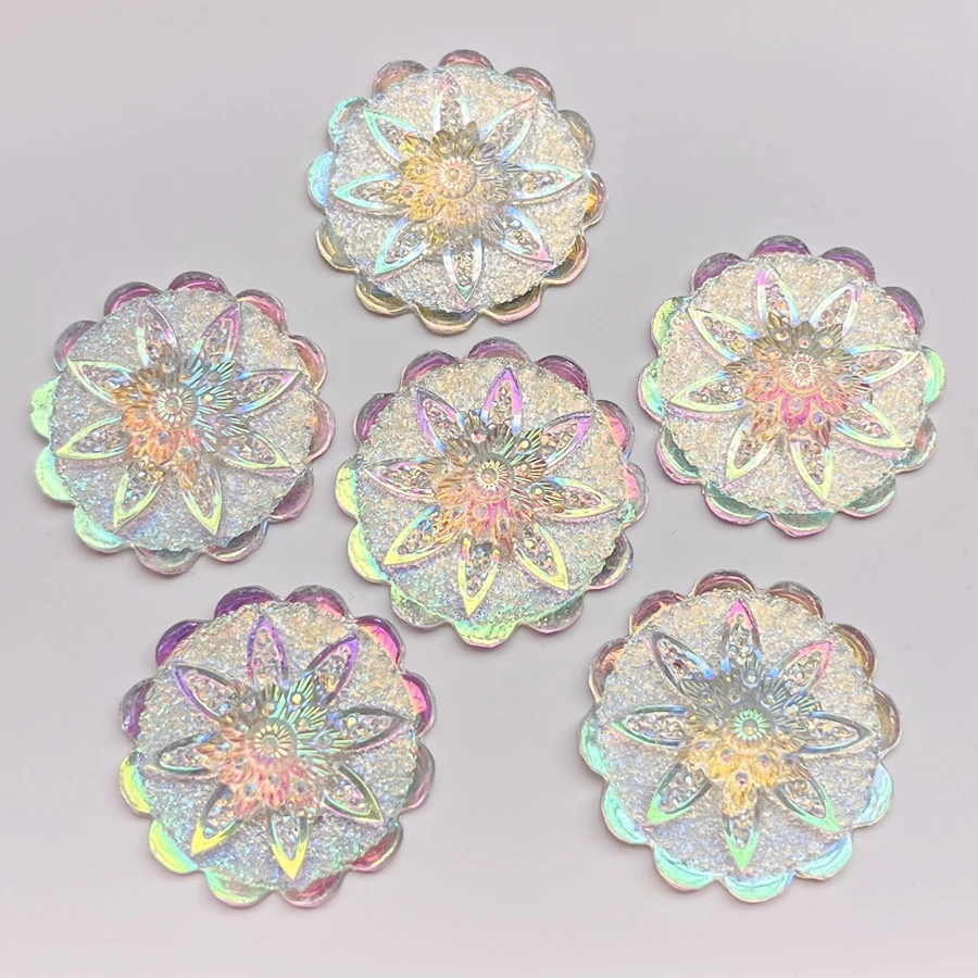 32mm ultra bright white ab floral resin rhinestone flat back decoration scrapbook known for earrings jewelry decoration10pcs/lot