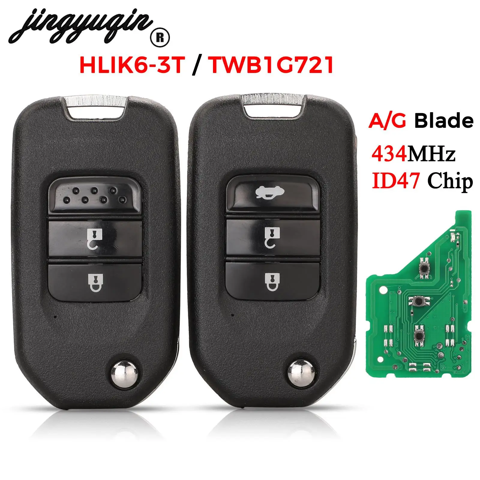 Jingyuqin HLIK6-3T TWB1G721 klucz zdalny Chip 434Mhz ID47 dla Honda Civic Accord City CR-V XR-V jazzowego Vezel HR-V FRV A/G Blade 2/3B