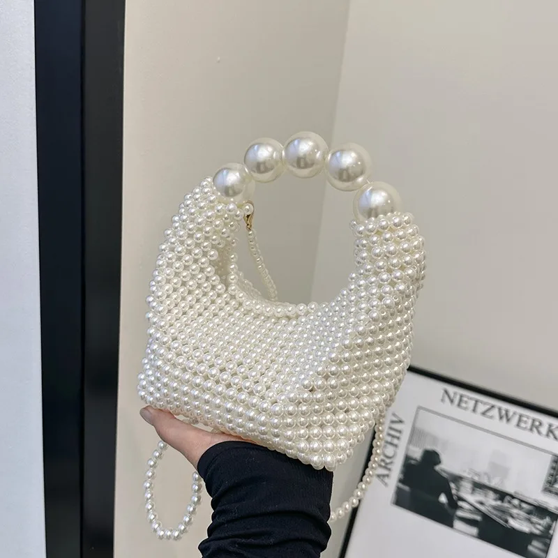 Plastic Pesarl Fashion Hand Bags Solid Beaded Personality Shoulder Bags 2024 Hot Sale Crossbody Bag for Women Bolso De Mujer