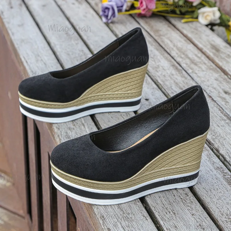 

Chunky Sole Suede High Heel Pumps Wedges Platform Shoes 2025 Autumn New Plus Size 35-42 Loafers for Women Casual Footwear