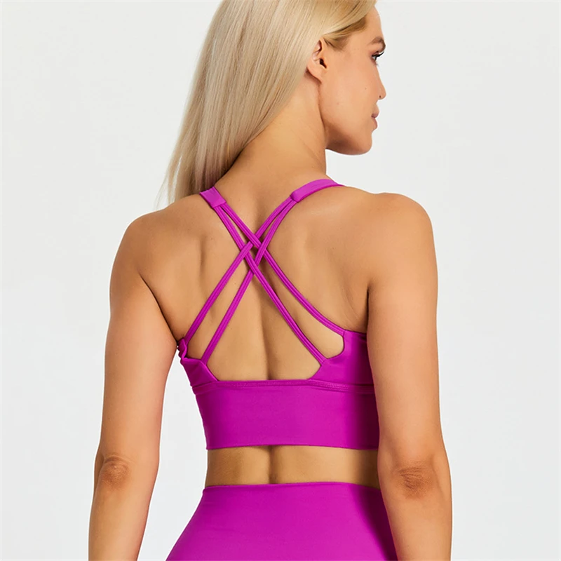 

Sexy Cross Straps Sports Bra Gym Workout Top Yoga Vest Women High Impact Fitness Bralette Push Up Running Tight Padded Underwear