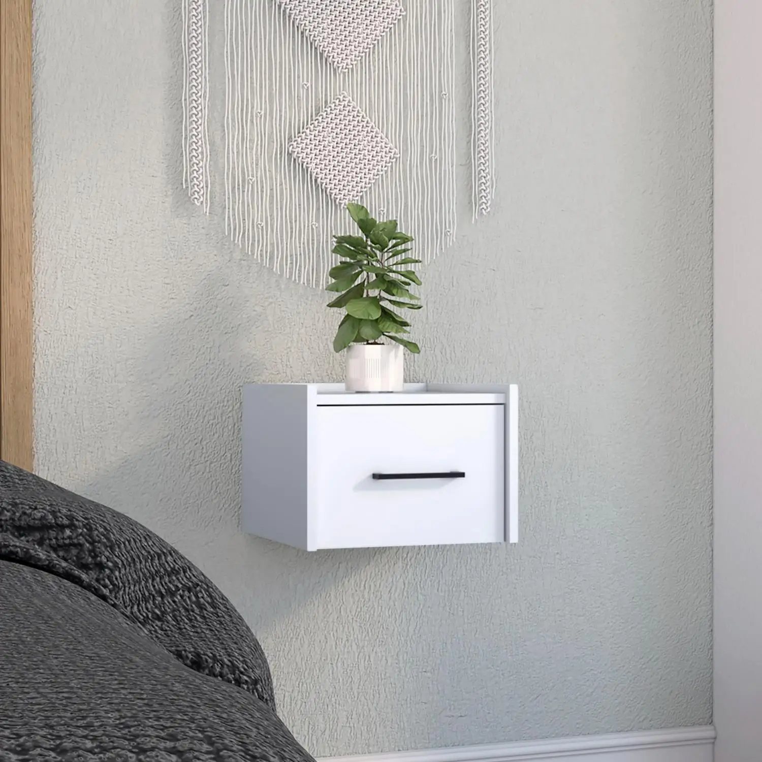 

Boa Floating Nightstand, Wall-Mounted Single Drawer Design with Handle White