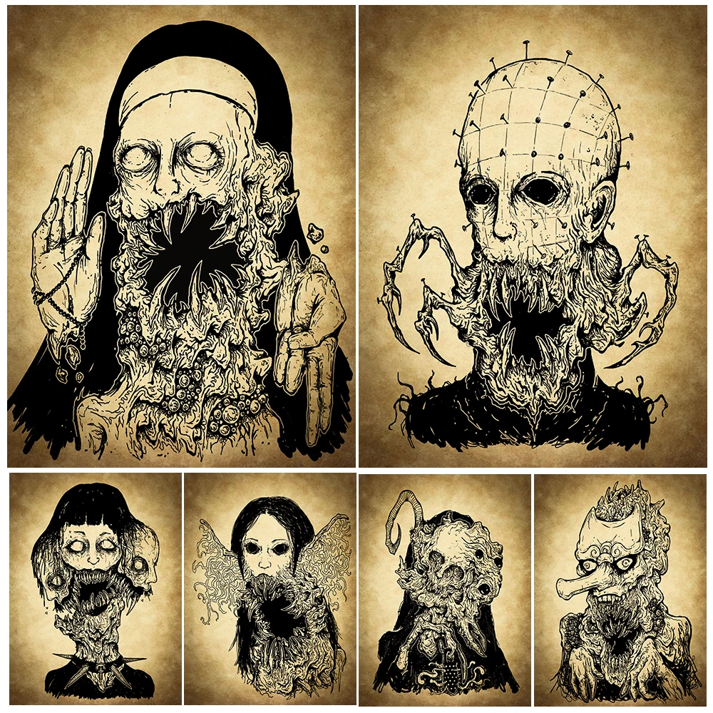 

Leech Priestess,Horror Nun,Abstract Wall Art Canvas Painting,Creepy Demon Monster Illustration Art Poster Print Home Decoration