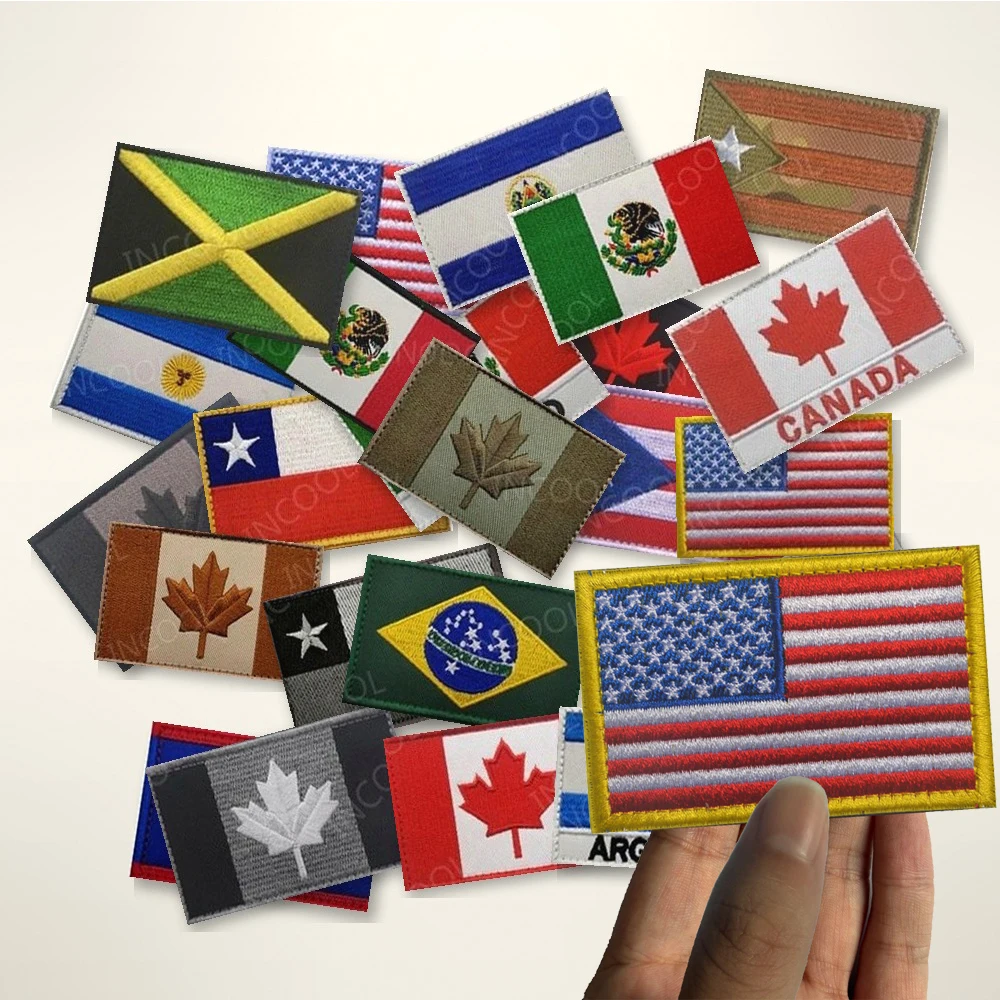 Embroidery America Flag Patches USA Canada Mexico Chile Brazil Colombia Puerto Rico Ecuador Peru Flags Armband Shoulder Badges