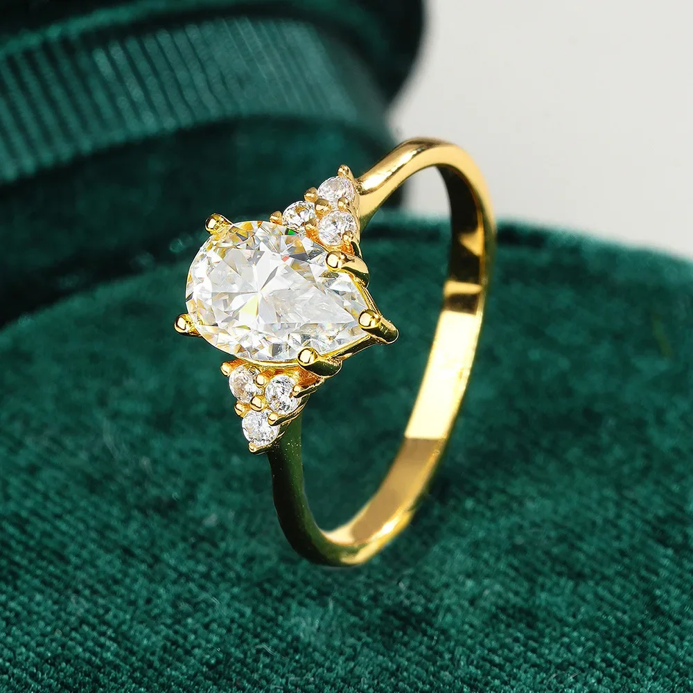 Bagues de luxe en Moissanite goutte d'eau blanche de 1,5 ct pour femmes, bague de mariage plaquée or, bijoux et cadeau de saint-valentin