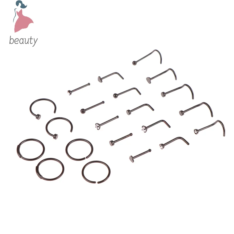 Stainless Steel Heart L Shape Nose Rings And Studs Set Indian Nose Piercing Stud Set Nostril Pin Crystal Cute Nose Studs Jewelry